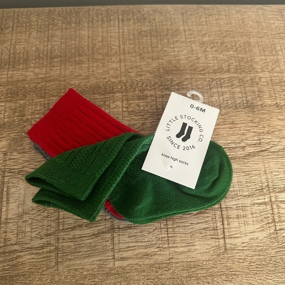 Little Stocking Co. Christmas Cable Knit Knee High Socks | Size 0–6 Months | NWT